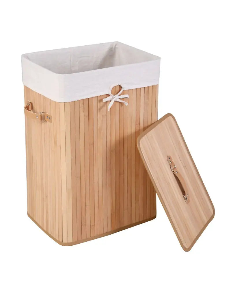 Rectangle Bamboo Hamper Laundry Basket Washing Cloth Bin Storage Bag Lid 3 color-Natural - Natural - Laundry Baskets