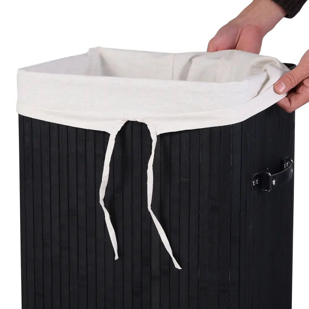 Rectangle Bamboo Hamper Laundry Basket Washing Cloth Bin Storage Bag Lid 3 color-Black - Black - Laundry Baskets
