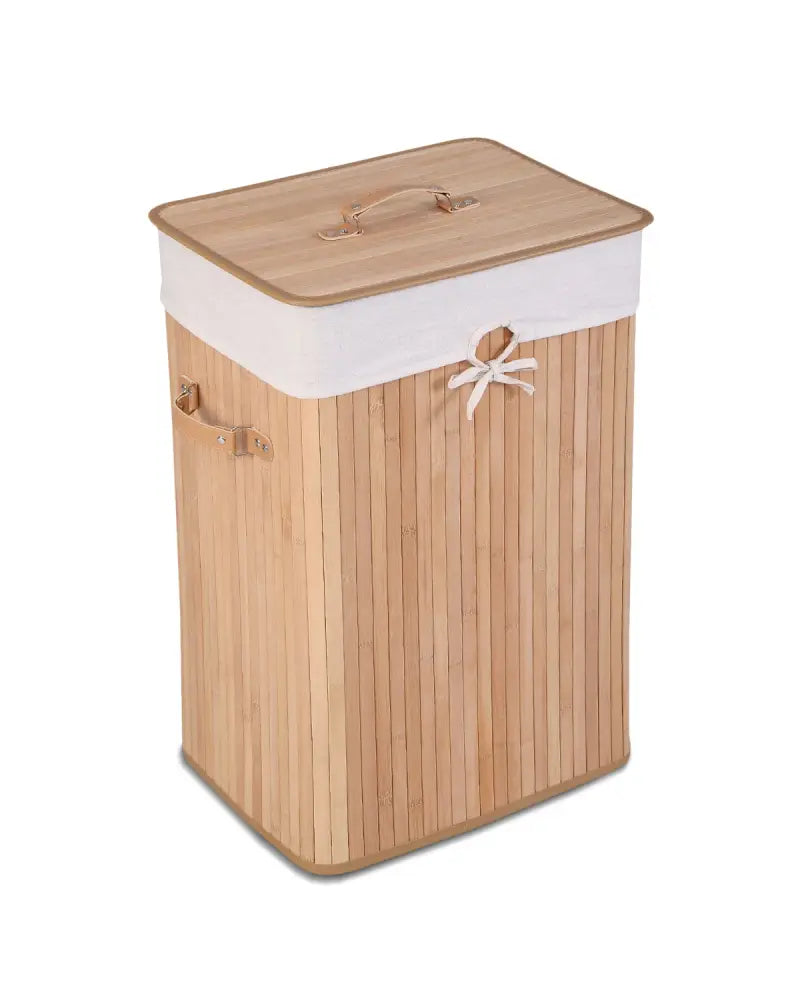 Rectangle Bamboo Hamper Laundry Basket Washing Cloth Bin Storage Bag Lid 3 color-Natural - Natural - Laundry Baskets