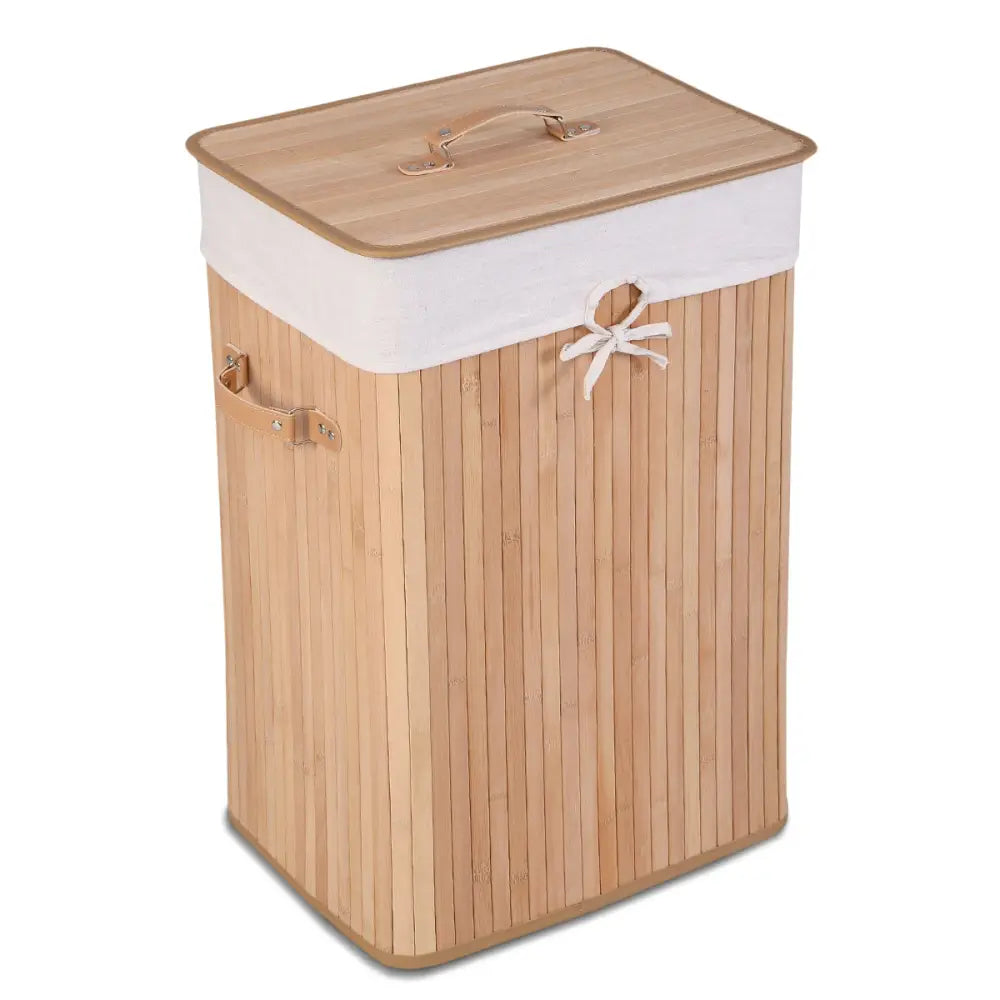 Rectangle Bamboo Hamper Laundry Basket Washing Cloth Bin Storage Bag Lid 3 color-Natural - Natural - Laundry Baskets