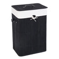Rectangle Bamboo Hamper Laundry Basket Washing Cloth Bin Storage Bag Lid 3 color-Black - Black - Laundry Baskets