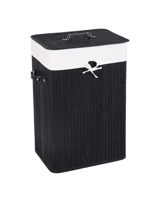 Rectangle Bamboo Hamper Laundry Basket Washing Cloth Bin Storage Bag Lid 3 color-Black - Black - Laundry Baskets