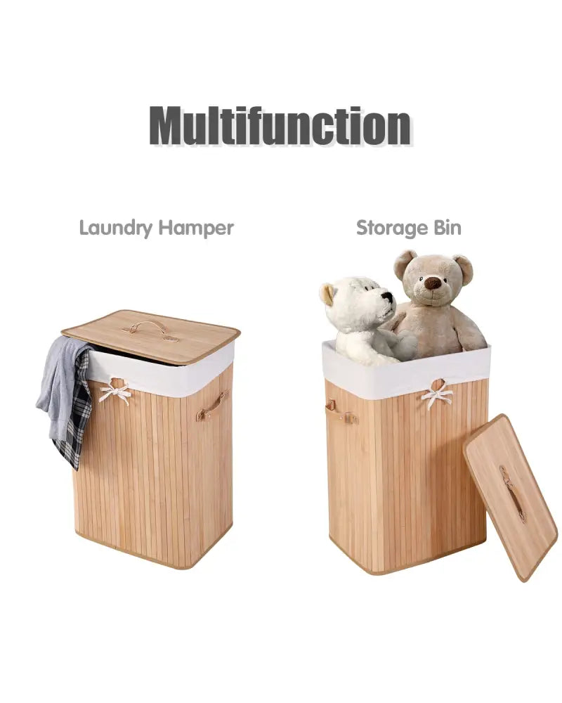 Rectangle Bamboo Hamper Laundry Basket Washing Cloth Bin Storage Bag Lid 3 color-Natural - Natural - Laundry Baskets