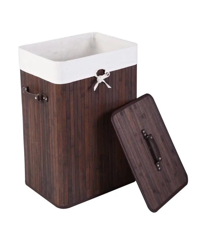 Rectangle Bamboo Hamper Laundry Basket Washing Cloth Bin Storage Bag Lid-Brown - Brown - Laundry Baskets