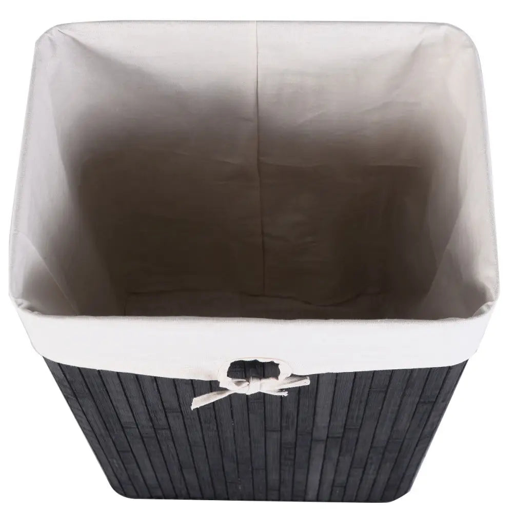 Rectangle Bamboo Hamper Laundry Basket Washing Cloth Bin Storage Bag Lid 3 color-Black - Black - Laundry Baskets