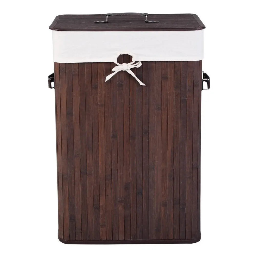 Rectangle Bamboo Hamper Laundry Basket Washing Cloth Bin Storage Bag Lid-Brown - Brown - Laundry Baskets