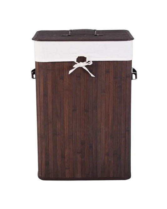 Rectangle Bamboo Hamper Laundry Basket Washing Cloth Bin Storage Bag Lid-Brown - Brown - Laundry Baskets