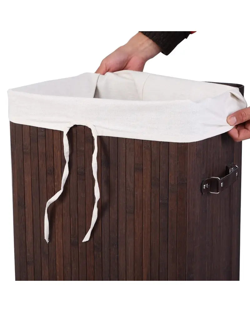 Rectangle Bamboo Hamper Laundry Basket Washing Cloth Bin Storage Bag Lid-Brown - Brown - Laundry Baskets