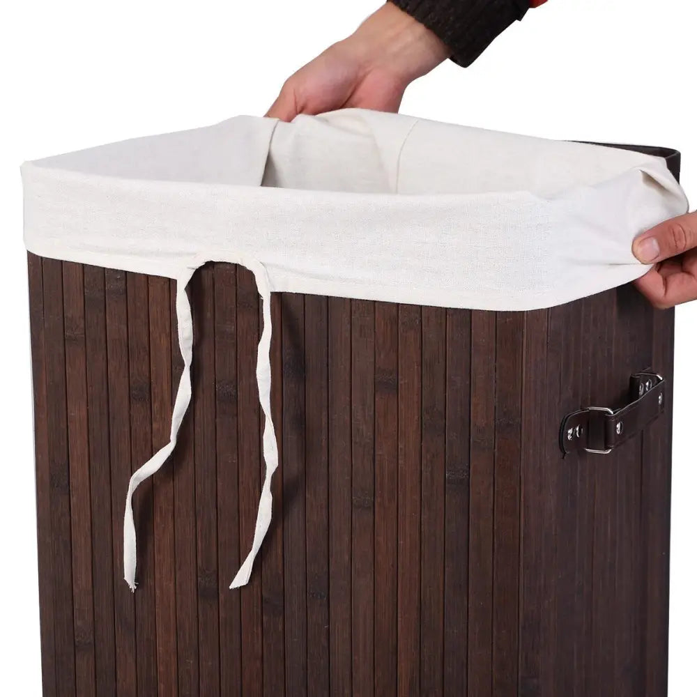 Rectangle Bamboo Hamper Laundry Basket Washing Cloth Bin Storage Bag Lid-Brown - Brown - Laundry Baskets