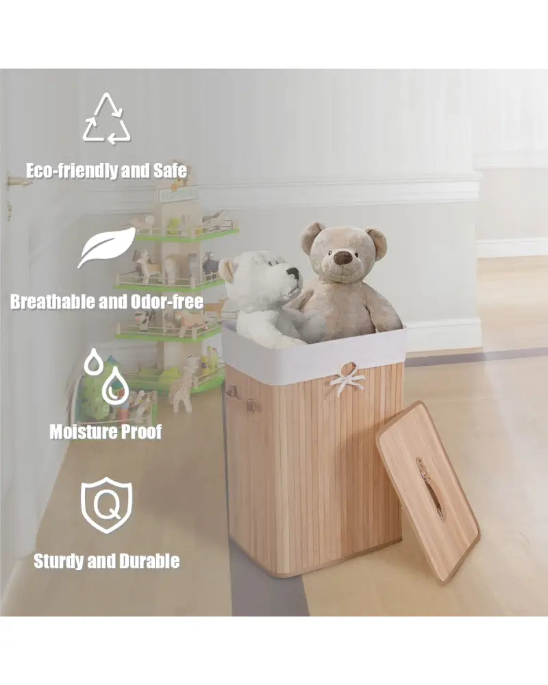 Rectangle Bamboo Hamper Laundry Basket Washing Cloth Bin Storage Bag Lid 3 color-Natural - Natural - Laundry Baskets