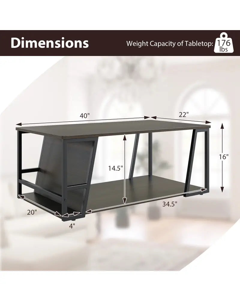 Rectangle Coffee Table 2-tier Industrial Accent Table with Storage Shelf and Compartment-Brown - Brown - Coffee Tables