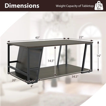 Rectangle Coffee Table 2-tier Industrial Accent Table with Storage Shelf and Compartment-Brown - Brown - Coffee Tables