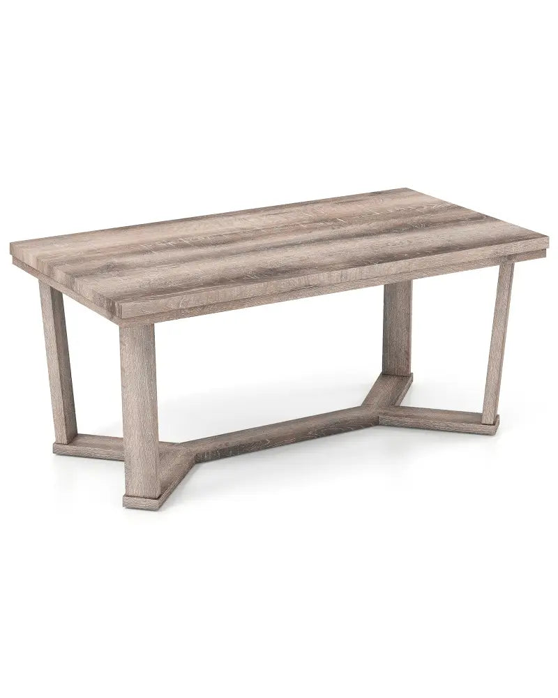 Rectangle Coffee Table Rubber Wood with Cross-Shaped Base-Gray - Gray - Coffee Tables