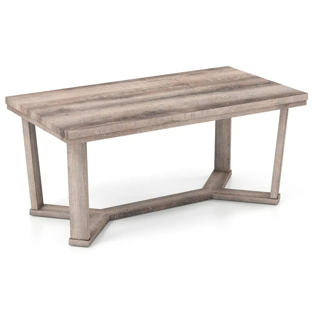 Rectangle Coffee Table Rubber Wood with Cross-Shaped Base-Gray - Gray - Coffee Tables