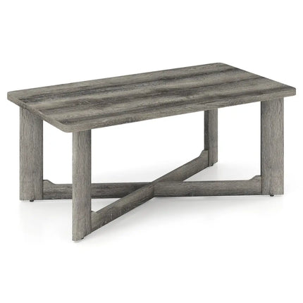 Rectangle Coffee Table Rubber Wood with X-Shaped Base-Gray - Gray - Coffee Tables