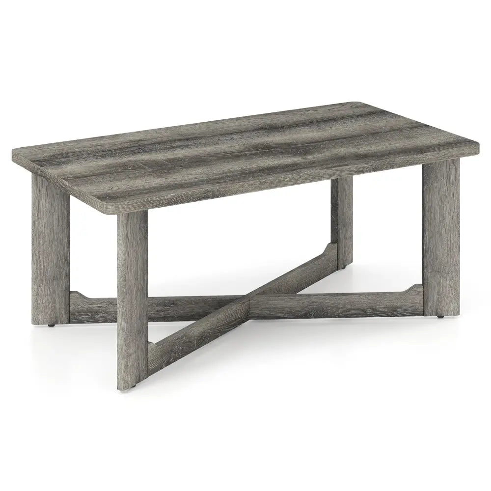 Rectangle Coffee Table Rubber Wood with X-Shaped Base-Gray - Gray - Coffee Tables