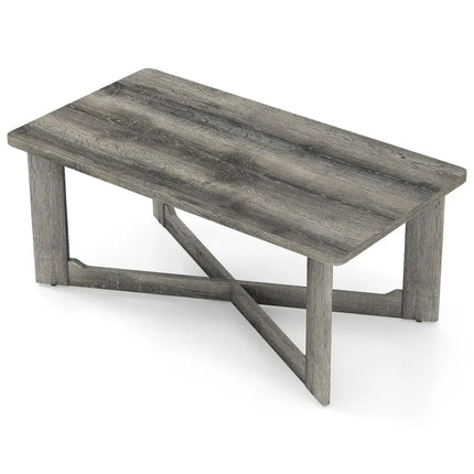 Rectangle Coffee Table Rubber Wood with X-Shaped Base-Gray - Gray - Coffee Tables