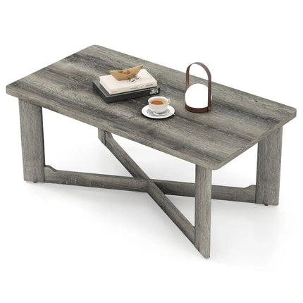 Rectangle Coffee Table Rubber Wood with X-Shaped Base-Gray - Gray - Coffee Tables