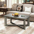 Rectangle Coffee Table Rubber Wood with X-Shaped Base-Gray - Gray - Coffee Tables