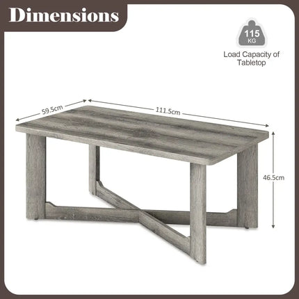 Rectangle Coffee Table Rubber Wood with X-Shaped Base-Gray - Gray - Coffee Tables