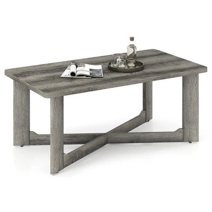 Rectangle Coffee Table Rubber Wood with X-Shaped Base-Gray - Gray - Coffee Tables