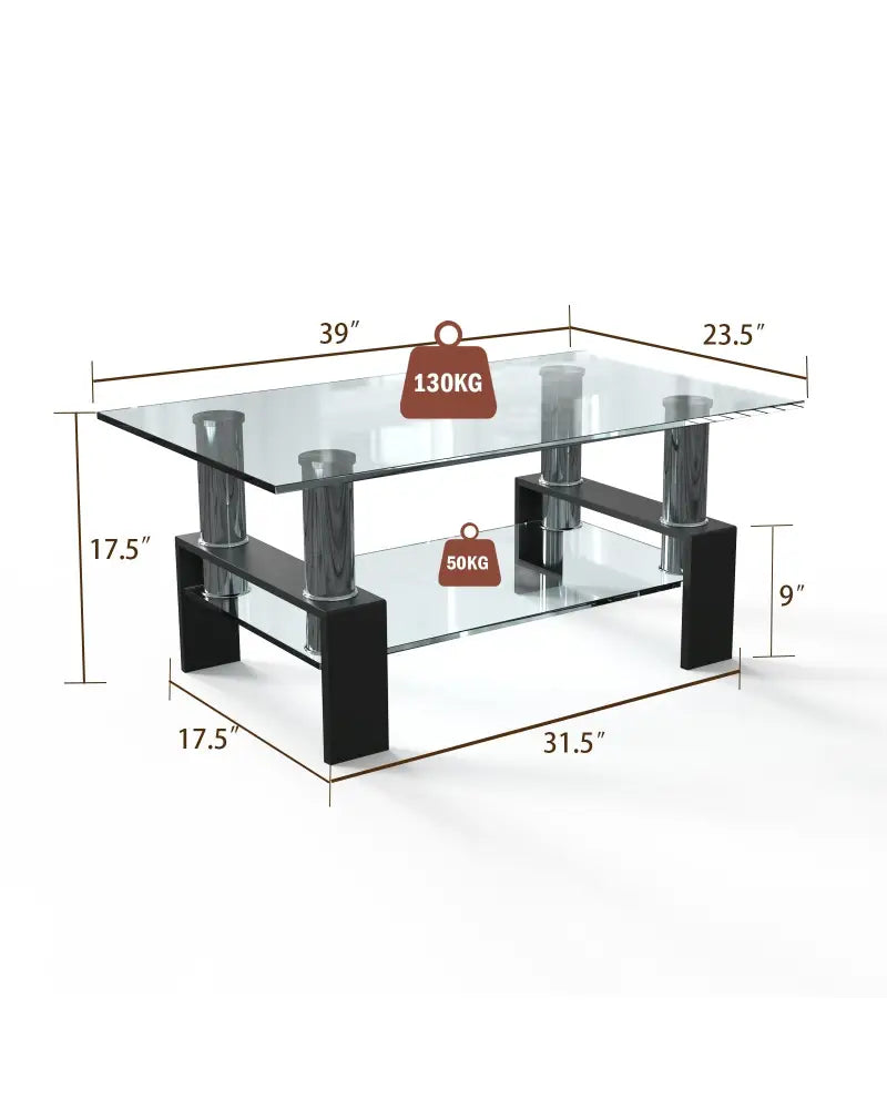 Rectangle Glass Coffee Table with Metal Legs for Living Room-Black - Black - Coffee Tables