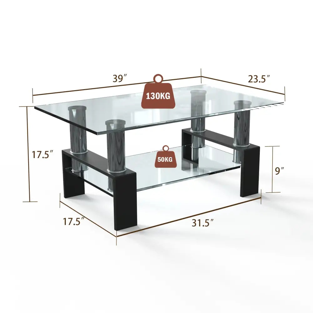 Rectangle Glass Coffee Table with Metal Legs for Living Room-Black - Black - Coffee Tables