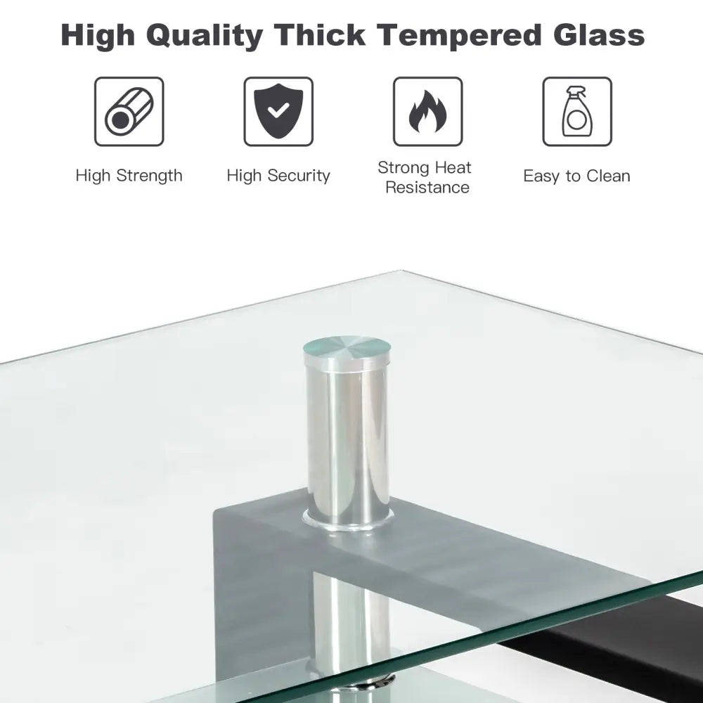 Rectangle Glass Coffee Table with Metal Legs for Living Room-Black - Black - Coffee Tables