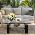 Rectangle Glass Coffee Table with Metal Legs for Living Room-Black - Black - Coffee Tables