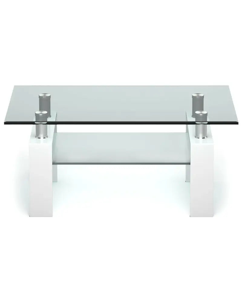 Rectangle Glass Coffee Table with Metal Legs for Living Room-White - White - Coffee Tables