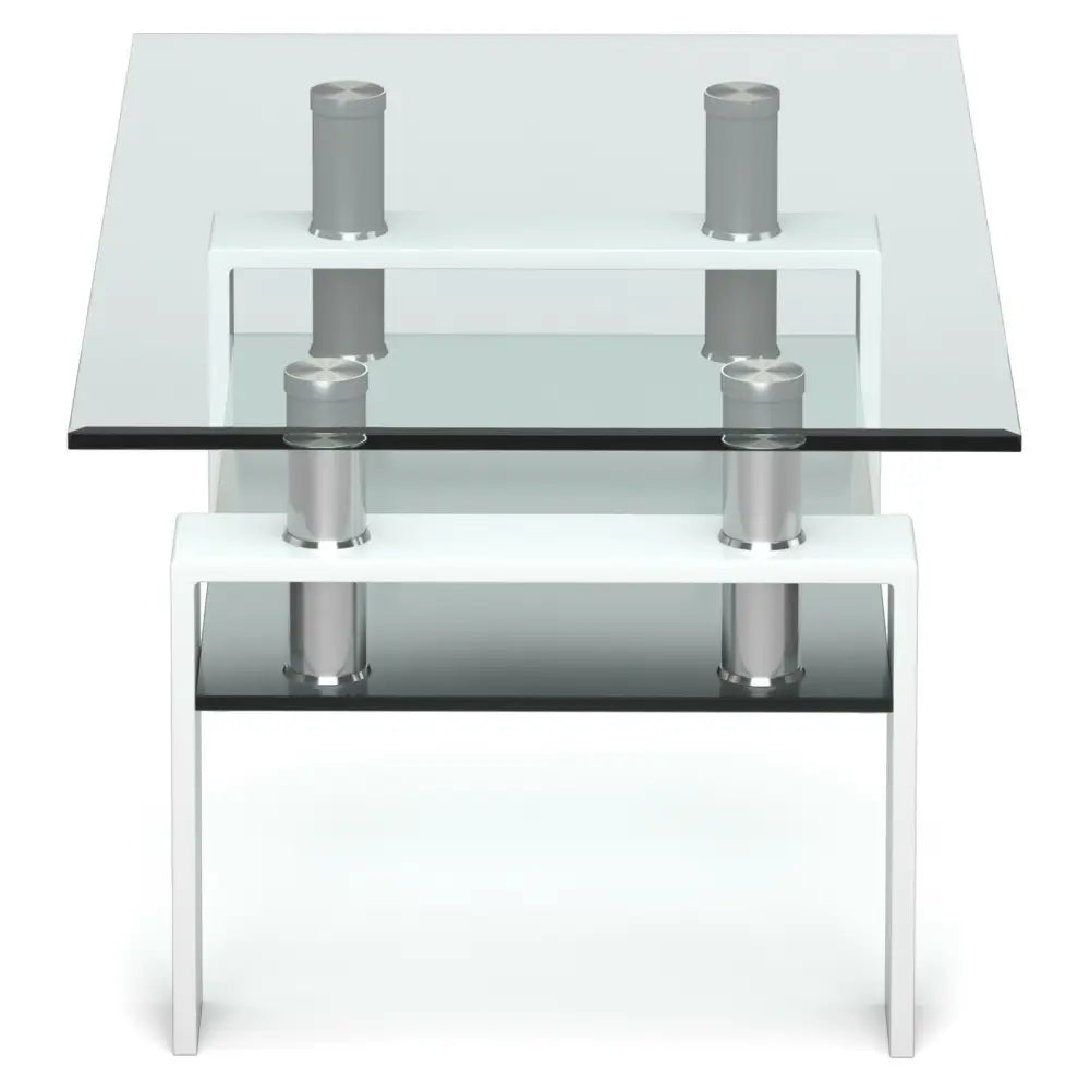 Rectangle Glass Coffee Table with Metal Legs for Living Room-White - White - Coffee Tables
