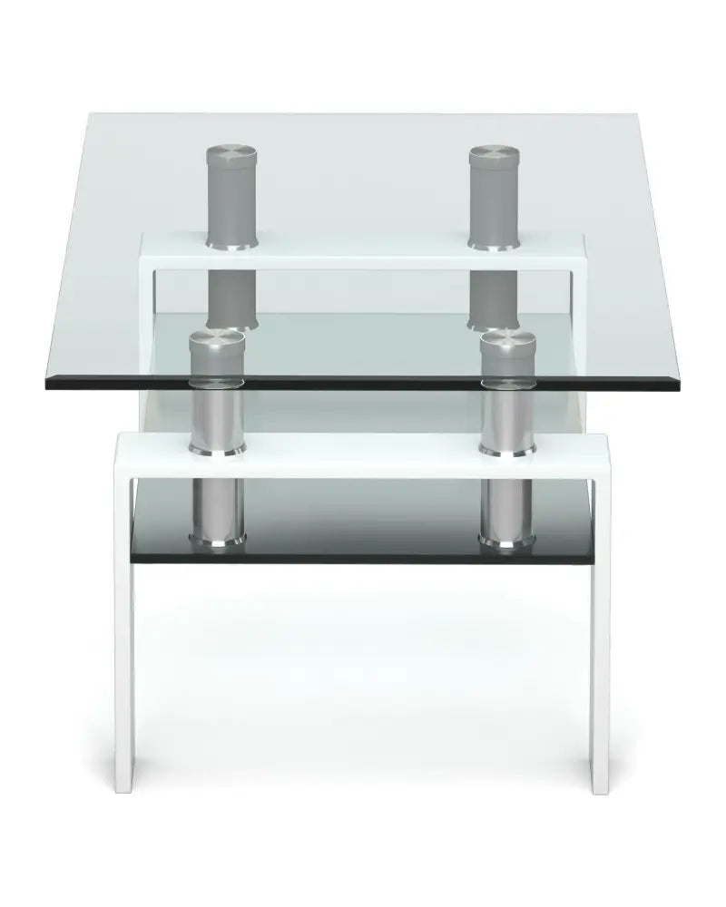 Rectangle Glass Coffee Table with Metal Legs for Living Room-White - White - Coffee Tables