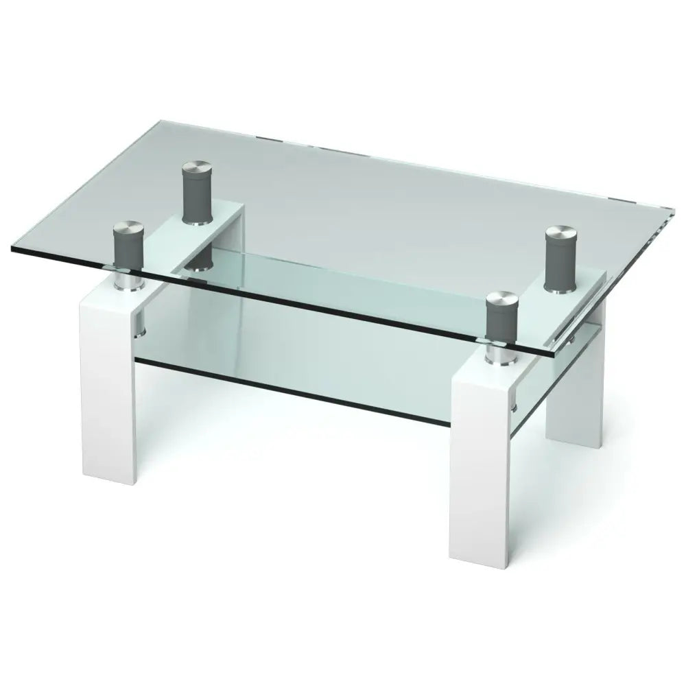 Rectangle Glass Coffee Table with Metal Legs for Living Room-White - White - Coffee Tables