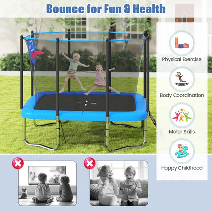 Rectangle Outdoor Trampoline 10 x 8 FT Heavy-Duty Trampoline with Basketball Hoop-Blue - Blue - Trampolines