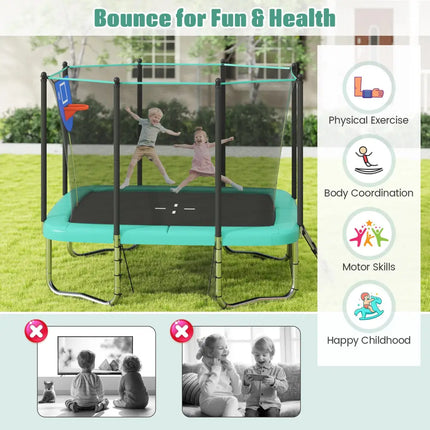 Rectangle Outdoor Trampoline 10 x 8 FT Heavy-Duty Trampoline with Basketball Hoop-Green - Green - Trampolines