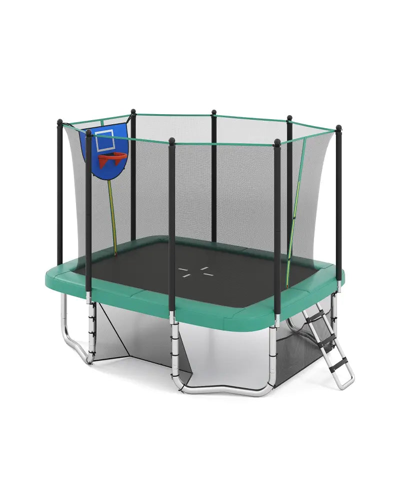 Rectangle Outdoor Trampoline 10 x 8 FT Heavy-Duty Trampoline with Basketball Hoop-Green - Green - Trampolines