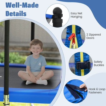 Rectangle Outdoor Trampoline 10 x 8 FT Heavy-Duty Trampoline with Basketball Hoop-Blue - Blue - Trampolines