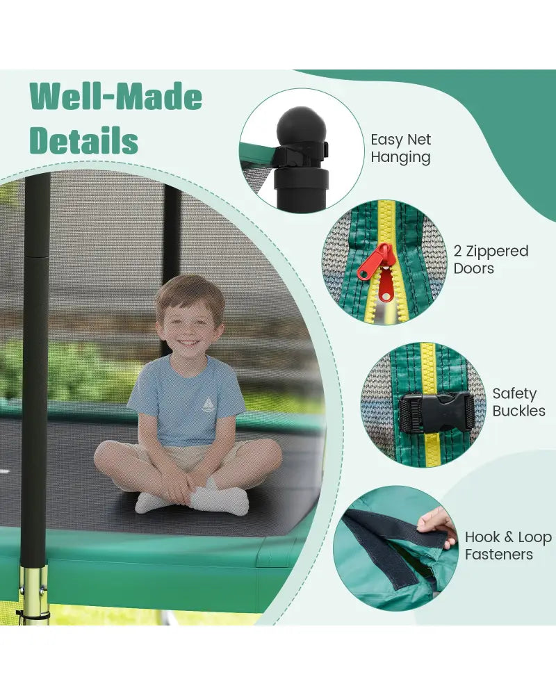 Rectangle Outdoor Trampoline 10 x 8 FT Heavy-Duty Trampoline with Basketball Hoop-Green - Green - Trampolines