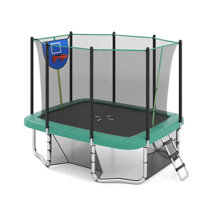 Rectangle Outdoor Trampoline 10 x 8 FT Heavy-Duty Trampoline with Basketball Hoop-Green - Green - Trampolines