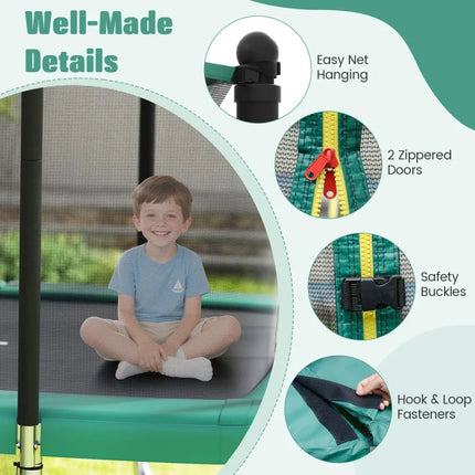 Rectangle Outdoor Trampoline 10 x 8 FT Heavy-Duty Trampoline with Basketball Hoop-Green - Green - Trampolines