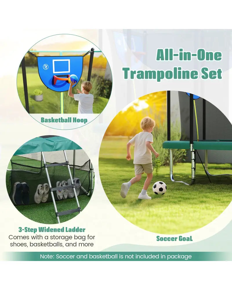 Rectangle Outdoor Trampoline 10 x 8 FT Heavy-Duty Trampoline with Basketball Hoop-Green - Green - Trampolines