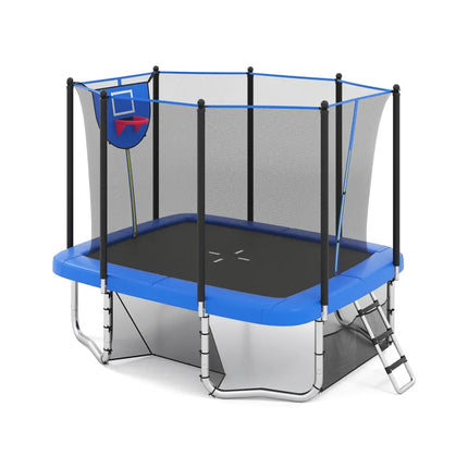 Rectangle Outdoor Trampoline 10 x 8 FT Heavy-Duty Trampoline with Basketball Hoop-Blue - Blue - Trampolines