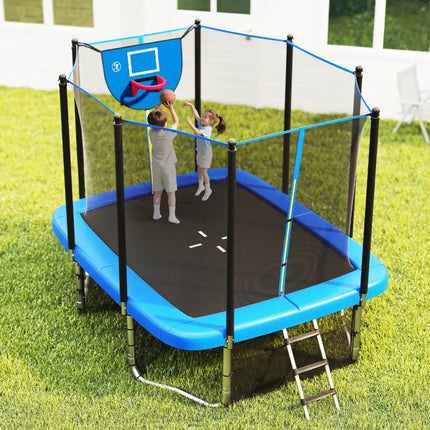 Rectangle Outdoor Trampoline 10 x 8 FT Heavy-Duty Trampoline with Basketball Hoop-Blue - Blue - Trampolines