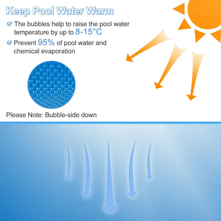 Rectangle Swimming Pool Cover 12-MIL Heat Retaining Pool Solar Blanket with Carrying Bag-32FT x 16FT - Blue - Swimming
