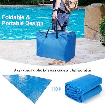 Rectangle Swimming Pool Cover 12-MIL Heat Retaining Pool Solar Blanket with Carrying Bag-32FT x 16FT - Blue - Swimming