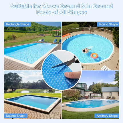 Rectangle Swimming Pool Cover 12-MIL Heat Retaining Pool Solar Blanket with Carrying Bag-32FT x 16FT - Blue - Swimming