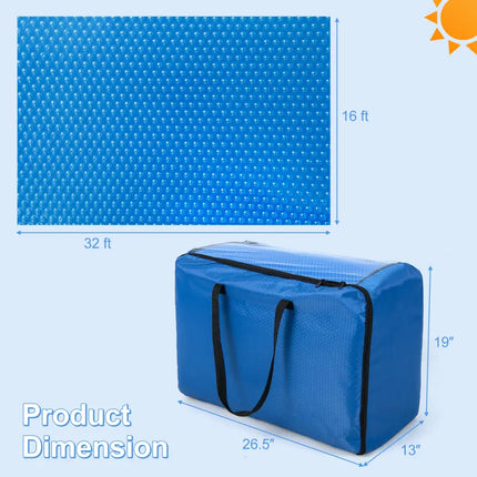 Rectangle Swimming Pool Cover 12-MIL Heat Retaining Pool Solar Blanket with Carrying Bag-32FT x 16FT - Blue - Swimming