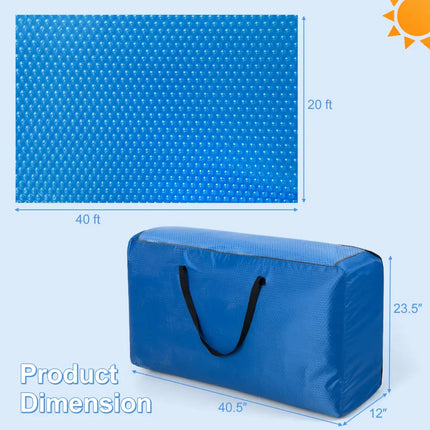 Rectangle Swimming Pool Cover 12-MIL Heat Retaining Pool Solar Blanket with Carrying Bag-40FT x 20FT - Blue - Swimming