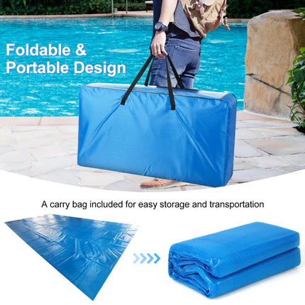Rectangle Swimming Pool Cover 12-MIL Heat Retaining Pool Solar Blanket with Carrying Bag-36FT x 18FT - Blue - Swimming