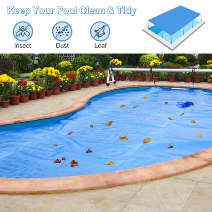 Rectangle Swimming Pool Cover 12-MIL Heat Retaining Pool Solar Blanket with Carrying Bag-32FT x 16FT - Blue - Swimming